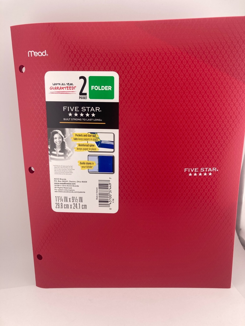 10) Mead Five Star 2-Pocket Folder in Red Plastic Heavy Duty